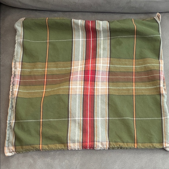 Pottery Barn Plaid Green Red Accent Pillow Slip Cover 22”x22” Flawed - Picture 2 of 8